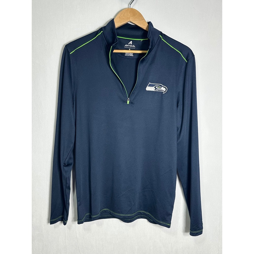 Seattle Seahawks Antigua Mens Navy Blue Quarter Zip Pullover Shirt 106181 Small